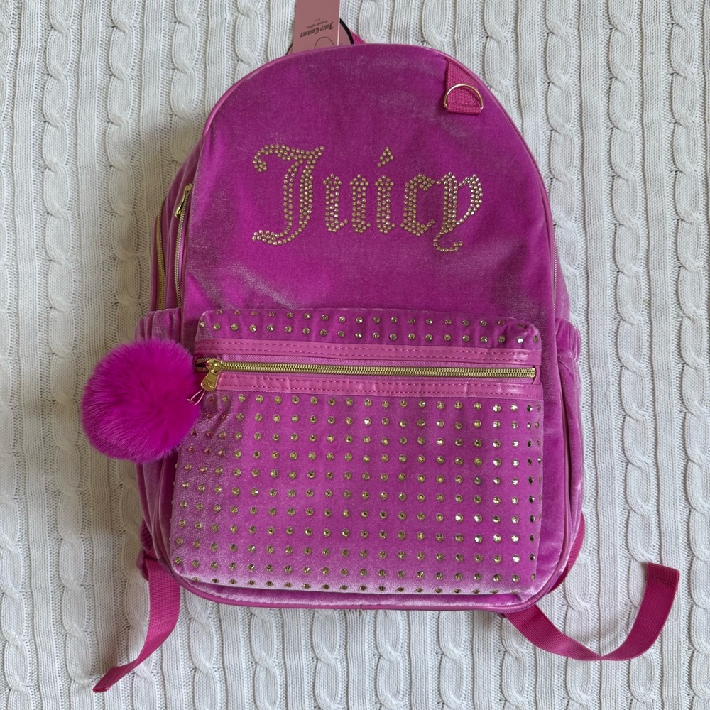 Juicy Couture Kids Pink Velvet Bling Backpack NEW Book Bag School  Back Pack